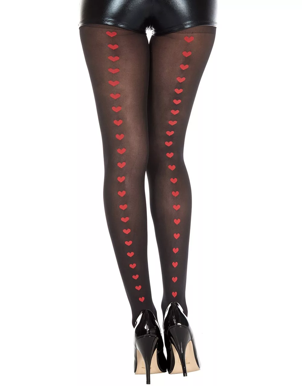 Collant semi opaque noir avec coeurs rouges