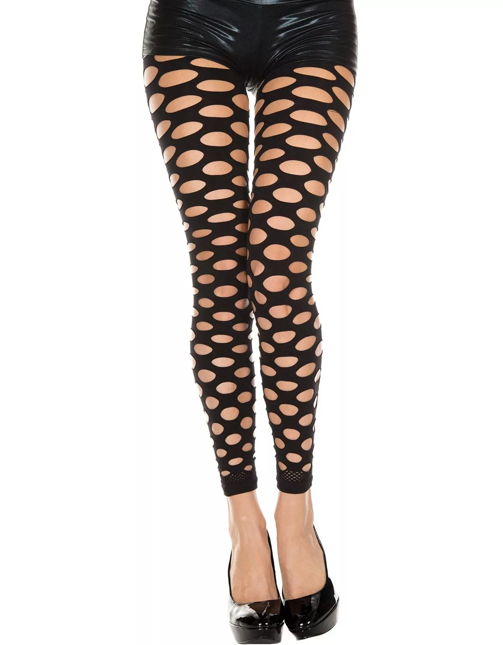 Legging noir sexy ajouré effet déchiré