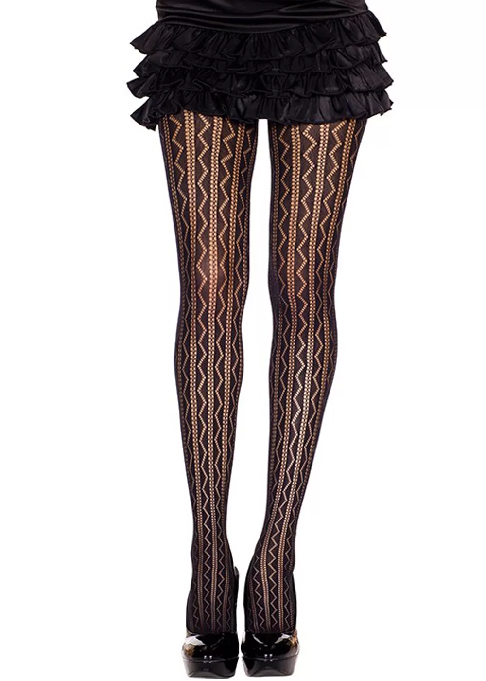 Collant nylon fantaisie noir mi-saison ajouré géométrique