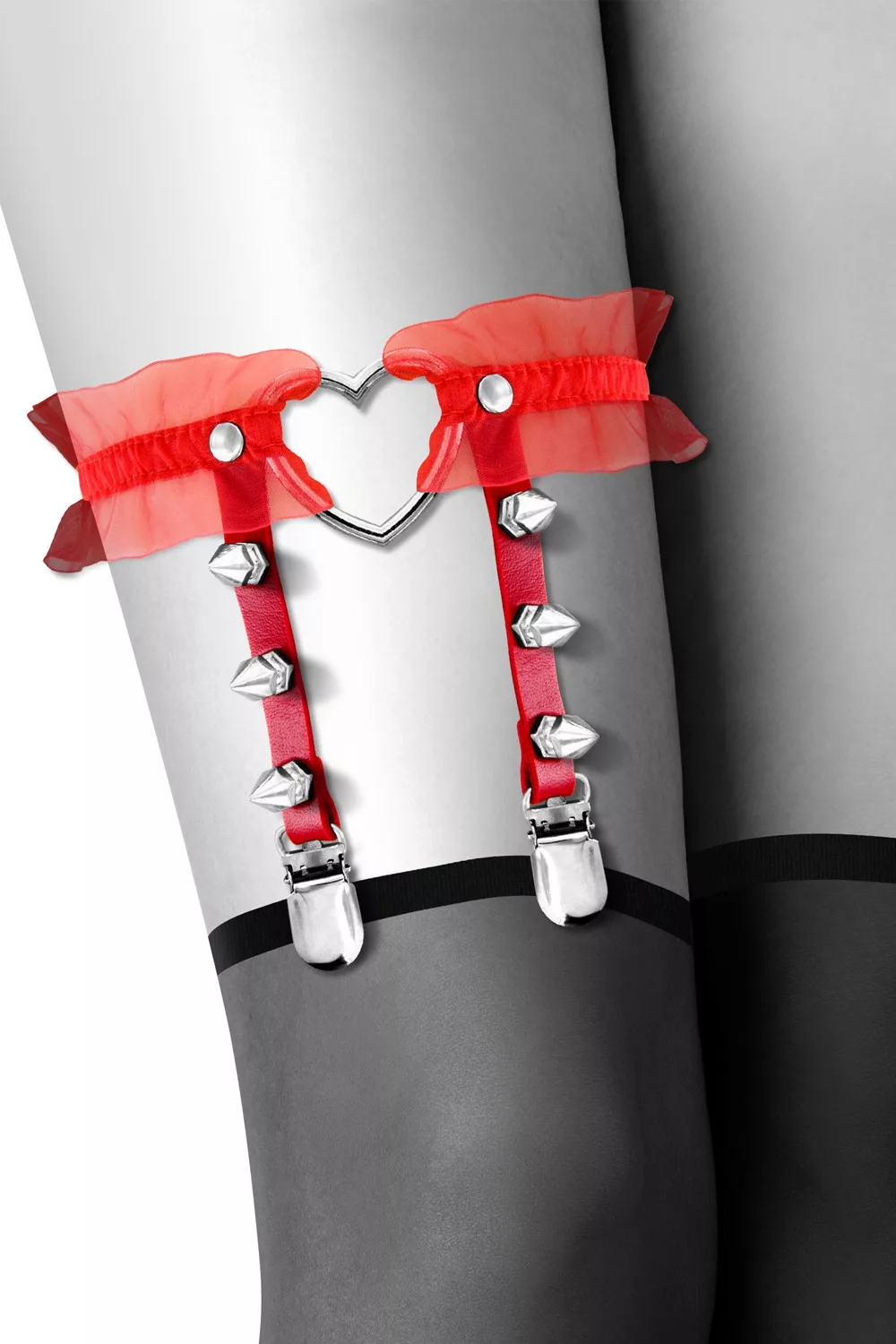 Jarretière rouge avec coeur pointes et tulle