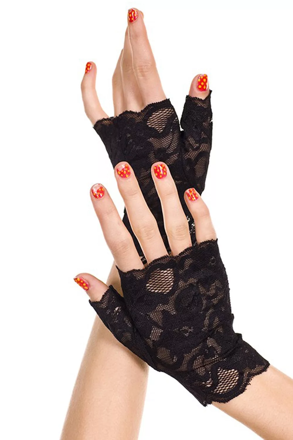 Gants noirs doigts ouverts dentelle florale
