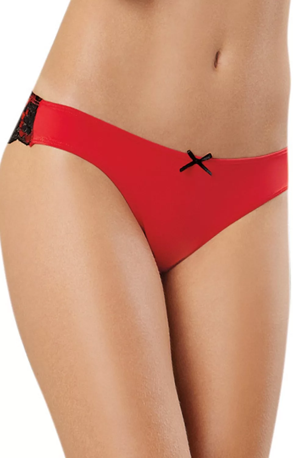 Tanga uni rouge et dentelle noire