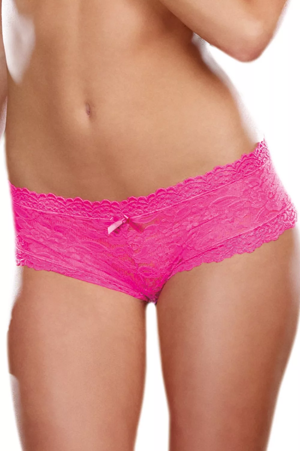 Shorty sexy taille basse rose en dentelle