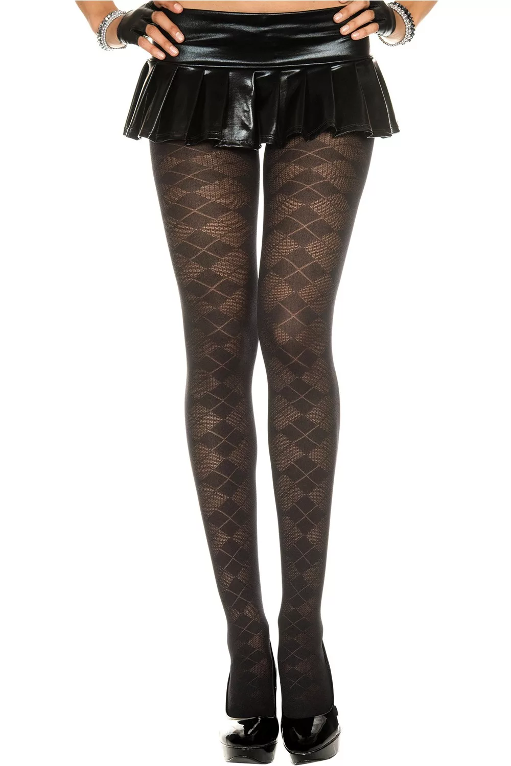 Collant nylon fantaisie noir effet losanges