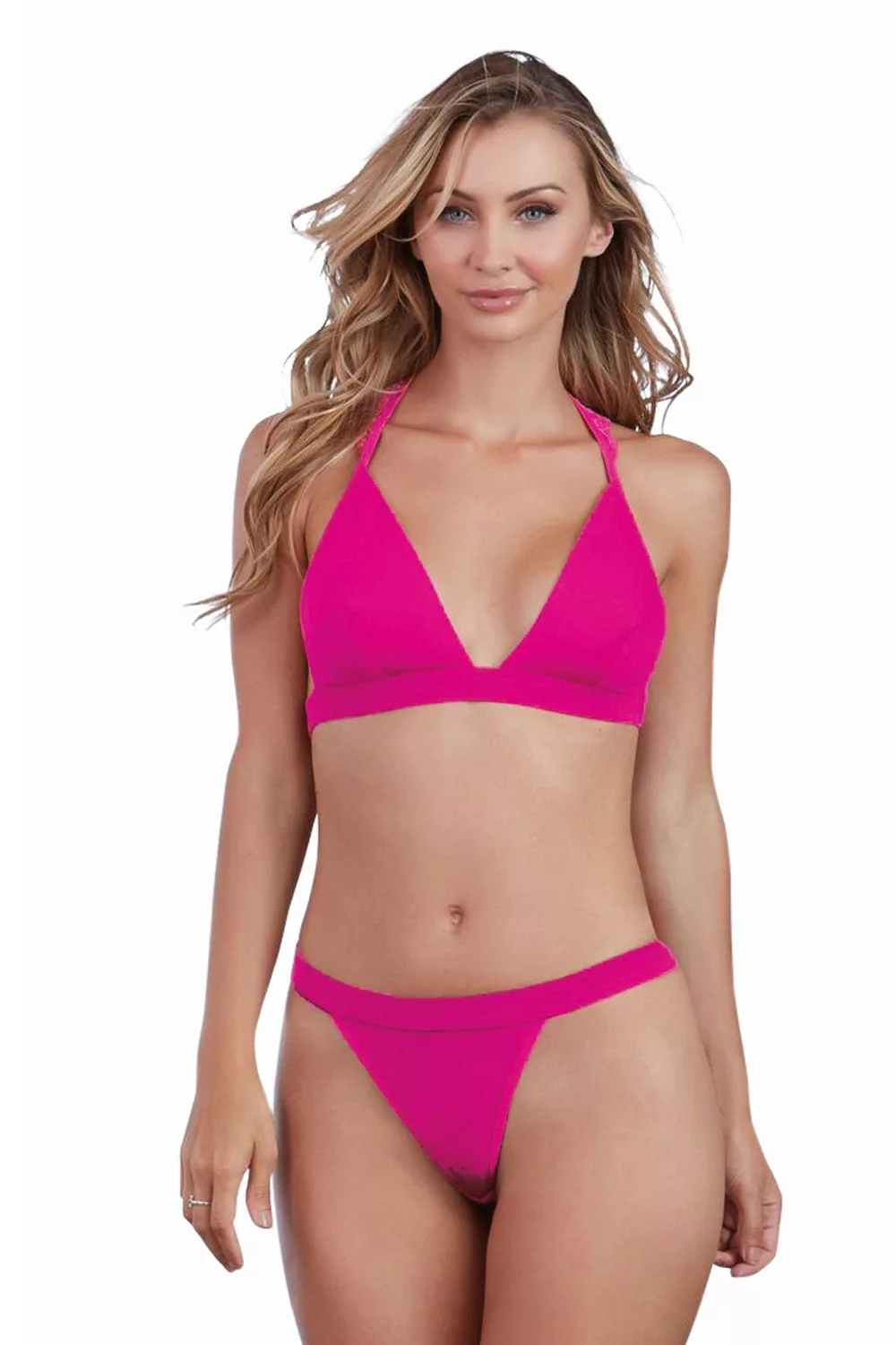 Ensemble magenta jersey et dentelle