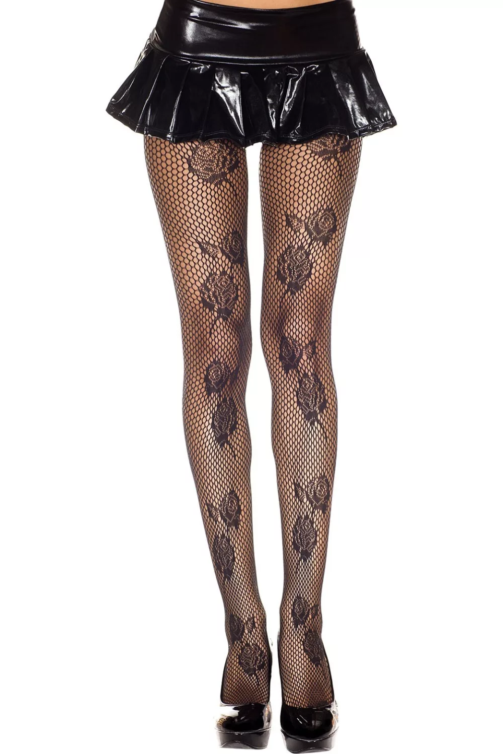 Collant noir resille motif fleuri