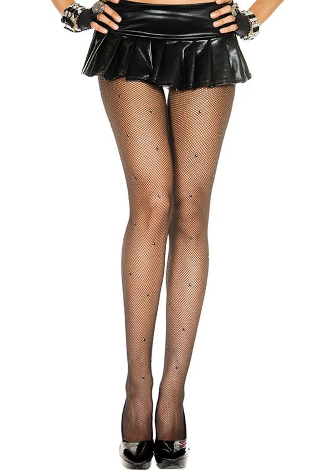 Collant noir fine résille avec strass