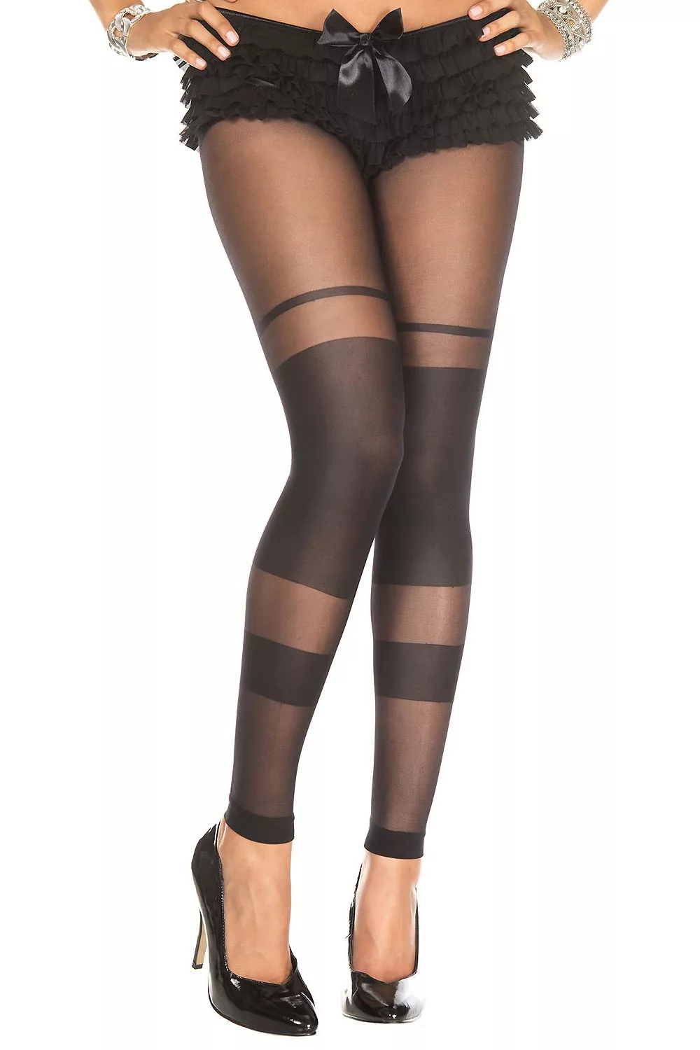 Collant noir sans pied bandes opaques