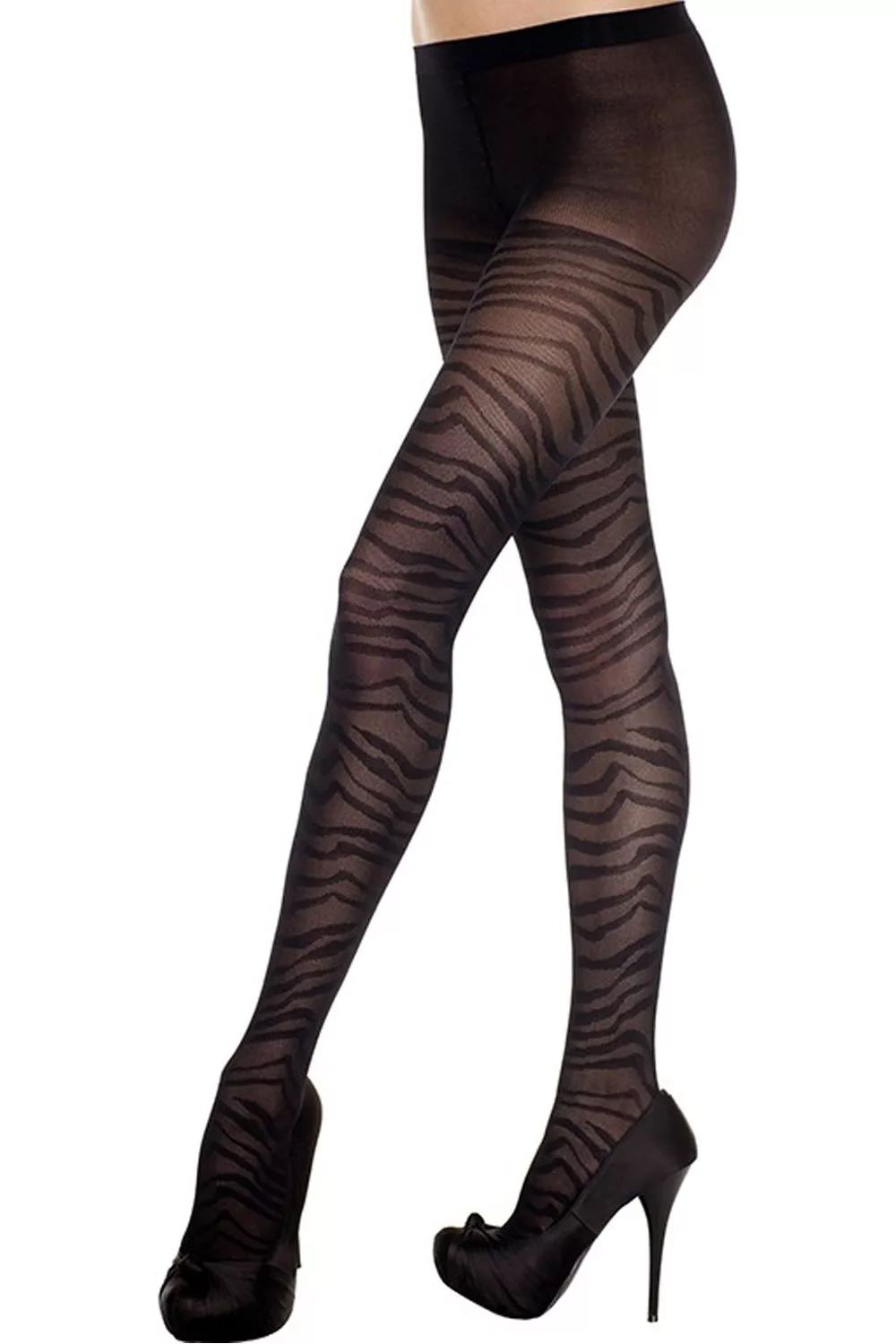 Collant fantaisie noir effet zébré