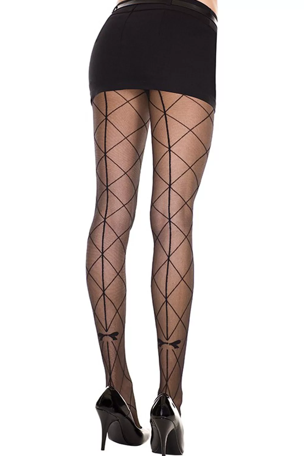 Collant fantaisie croisillons couture et noeud