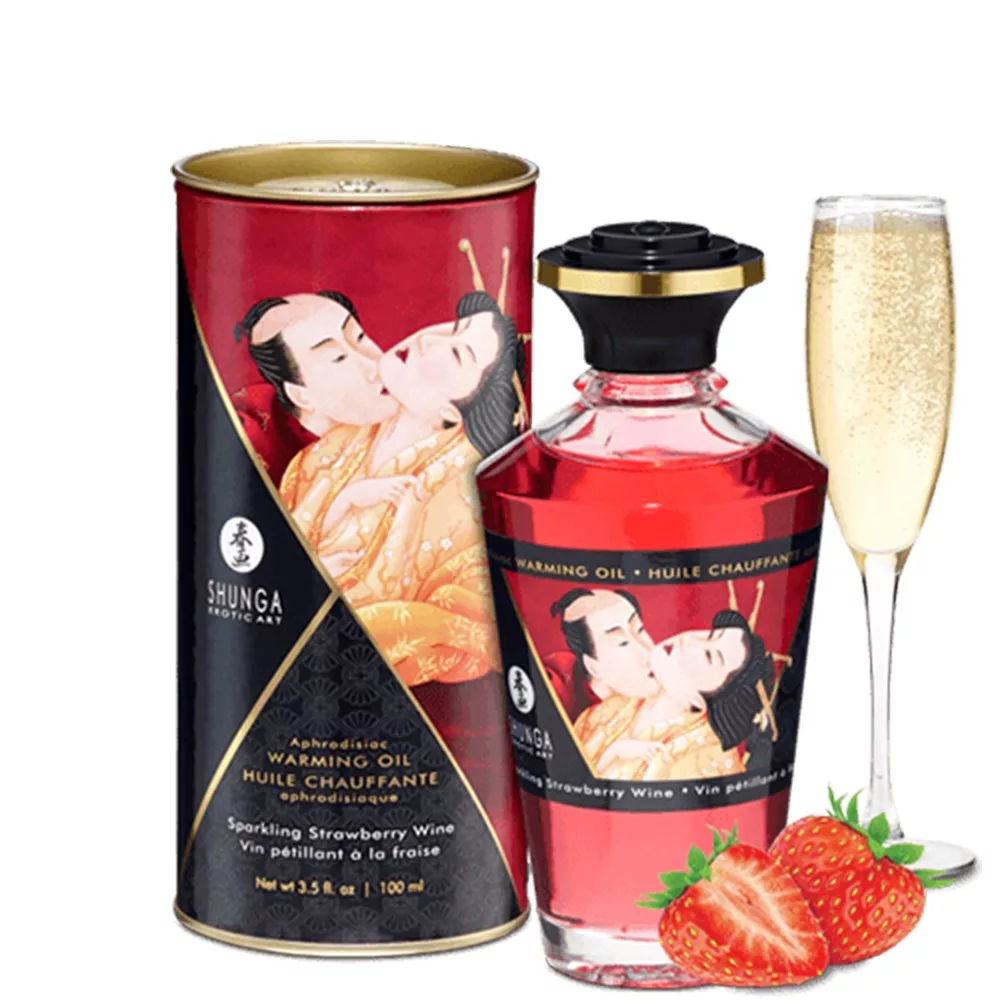 Huile chauffante fraise vin pétillant comestible 100ml