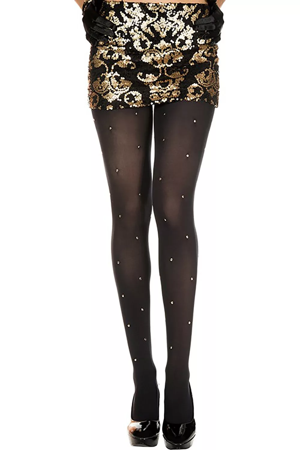 collant semi opaque noir avec strass