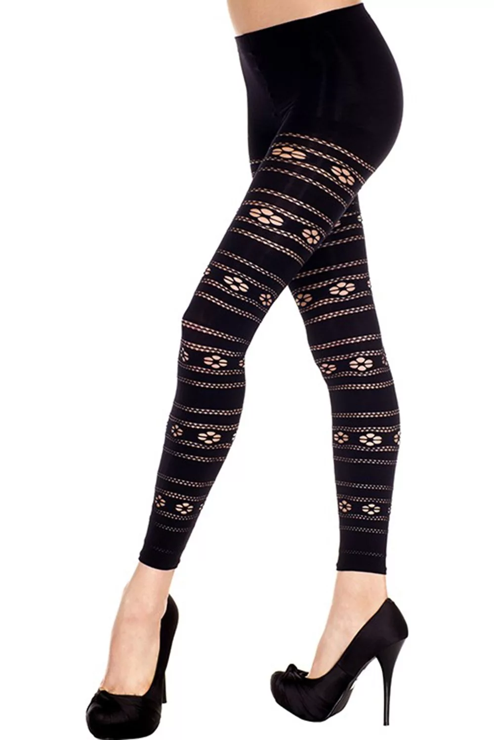 Legging fin voile noir motif floral
