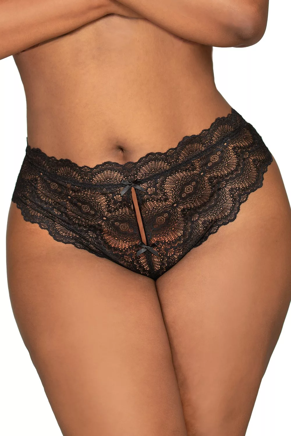 Tanga noir ouvert à l'entrejambe grande taille
