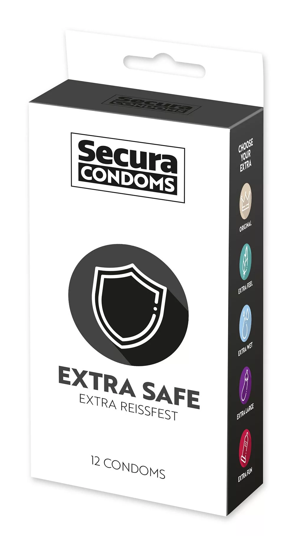 Préservatifs lubrifiés, plus épais, en latex x12 avec réservoir Extra Safe 53 mm