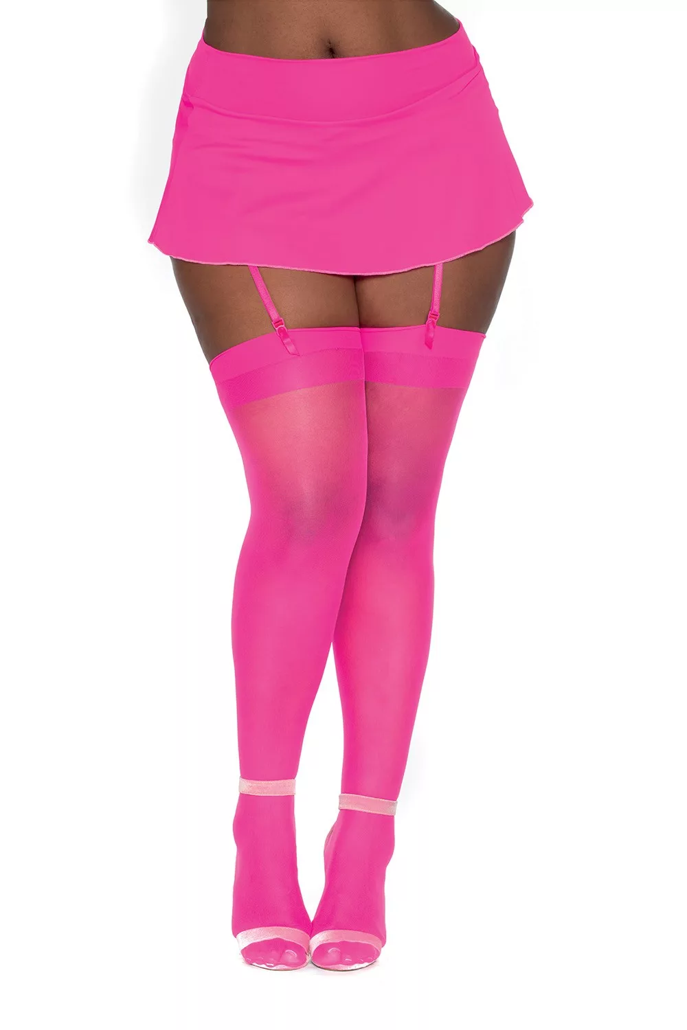 Bas nylon rose néon coutures pour jarretelles