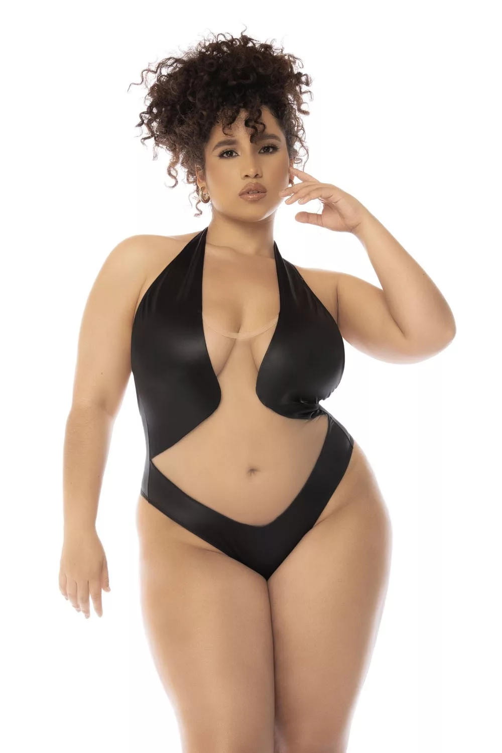 Body dos nu Romy grande taille couleur noir et chair, résille transparente