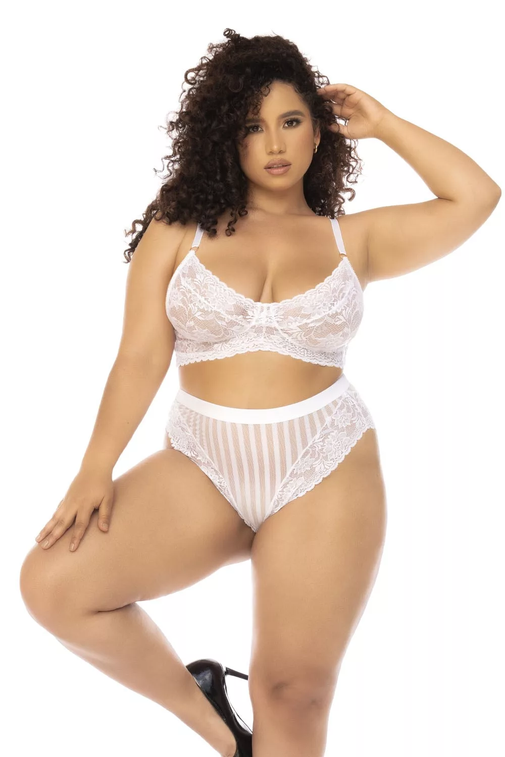 Ensemble 2 pièces blanc grande taille Emberly, soutien gorge et culotte taille haute