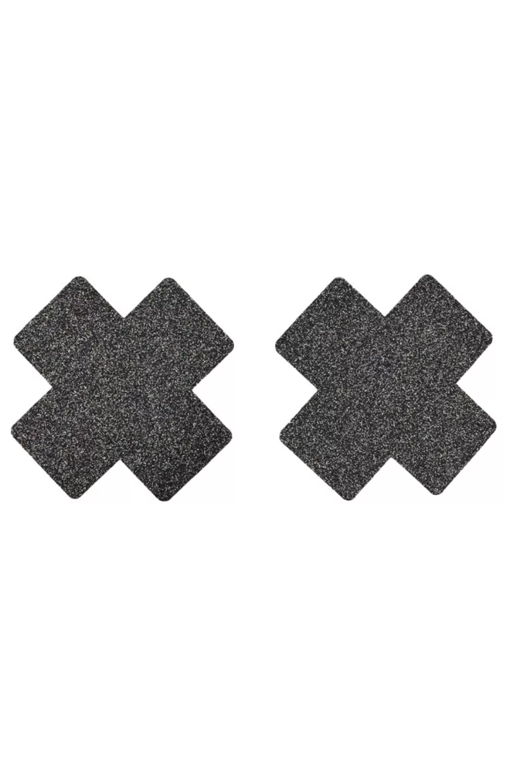 Paire de cache tétons adhésifs croix pailletée noir