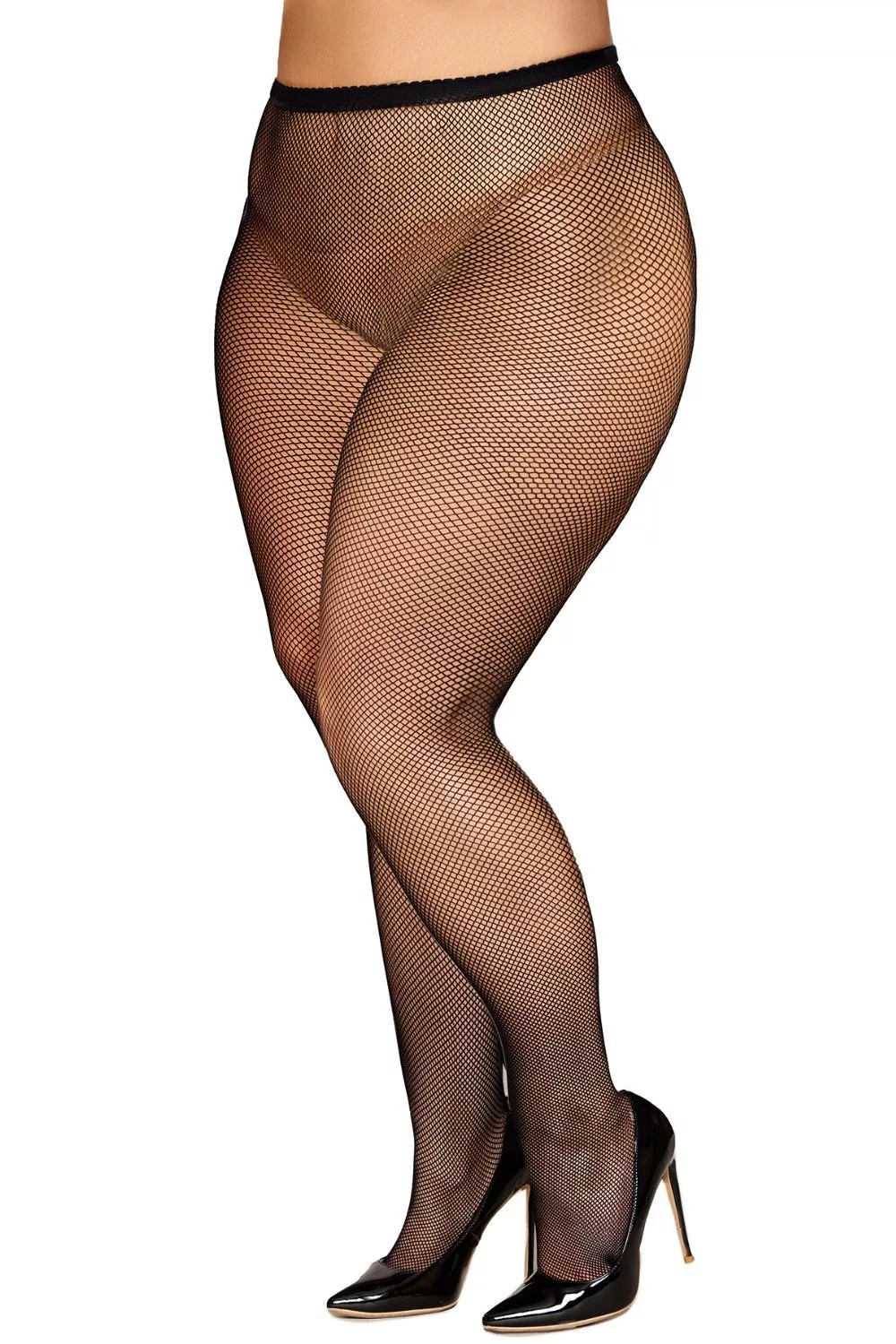 Collant résille grande taille fine maille noir