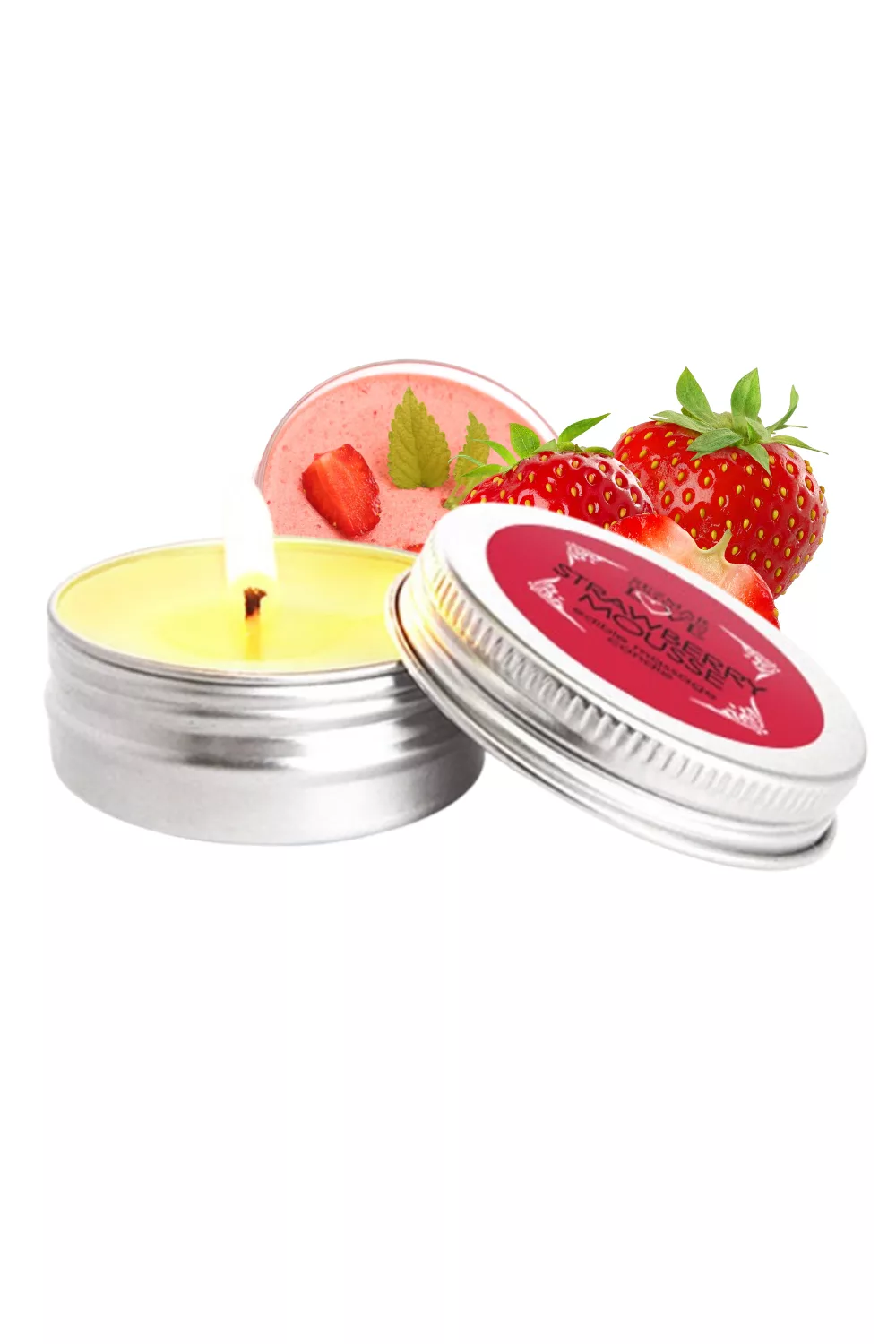 Mini Bougie de massage mousse de fraise 30ml 100% naturelle
