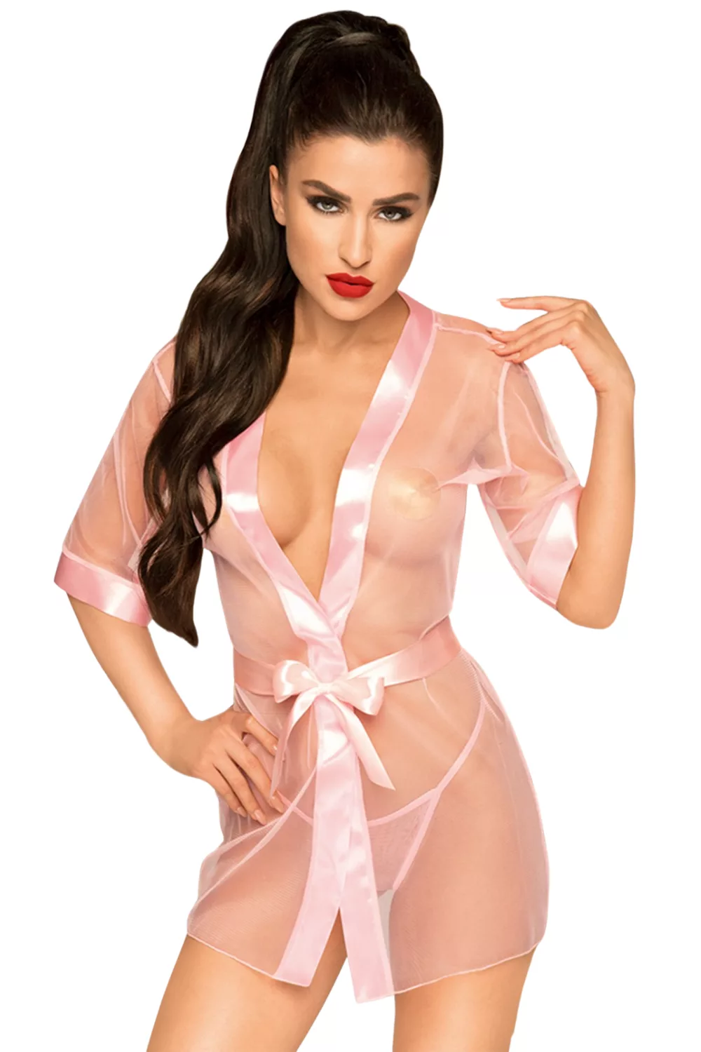 Peignoir et ceinture satinée Rose Midnight mirage