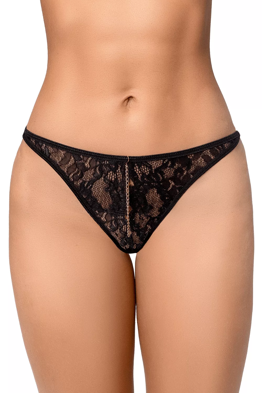 String sexy noir en dentelle avec chaînes